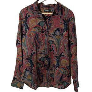 Ralph Lauren Top Size XL Button Front Long Sleeve Paisley Print Women's Blouse